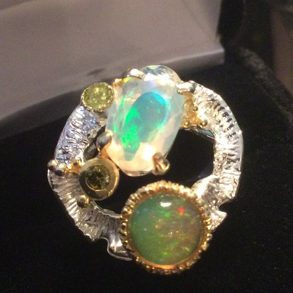 Breathtaking Genuine Faceted Opal Galaxy Ring